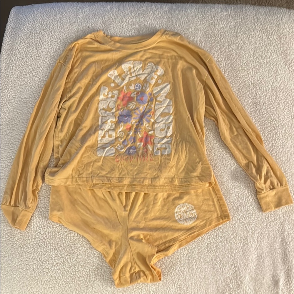 Gold Pajama Set with Floral Design